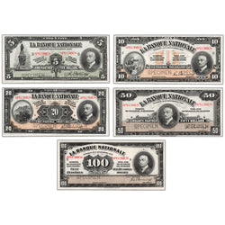 $5-100 1922 La Banque Nationale Canada 5-Note Specimen Set