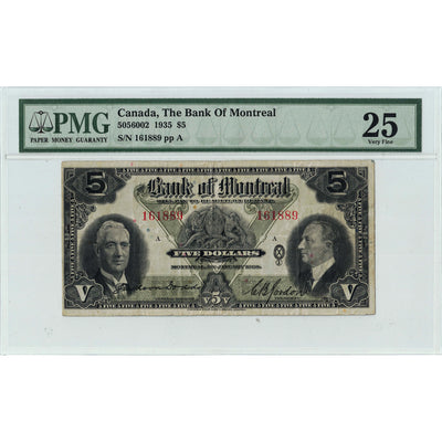 $5 1935 Bank of Montreal Canada Chartered Note #505-60-02 - PMG VF-25