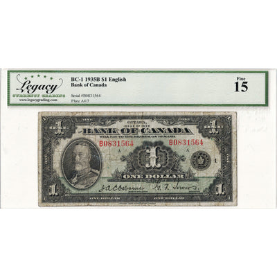 $1 1935 Bank of Canada Note English Text BC-1 - Legacy F-15
