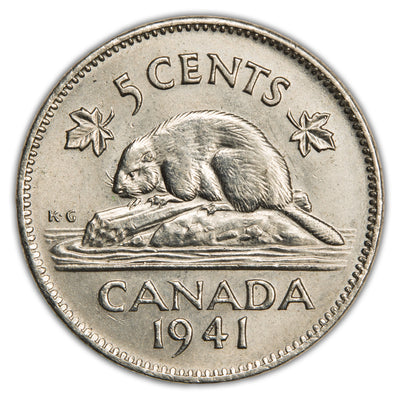 Canada 1941 5 Cents Nickel Coin - Choice Uncirculated
