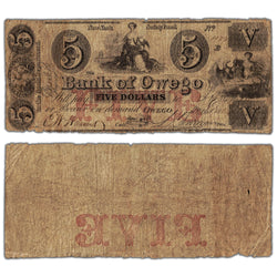 United States 1864 $5 The Bank of Owego Note - Circulated
