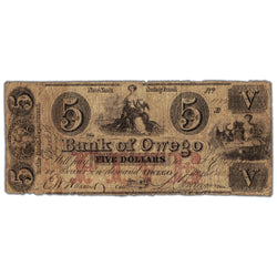 United States 1864 $5 The Bank of Owego Note - Circulated