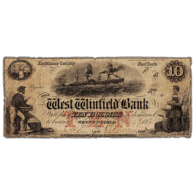 United States 1865 $10 The West Westwinfield Bank Note - Circulated