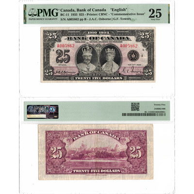 SOLD $25 1935 Bank of Canada Note English Text Commemorative Issue BC-11 - PMG VF-25