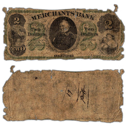 United States 1860's $2 The Merchants Bank Note - Low Grade Filler