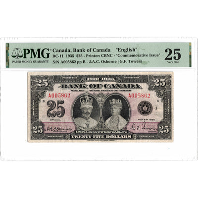 SOLD $25 1935 Bank of Canada Note English Text Commemorative Issue BC-11 - PMG VF-25