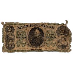 United States 1860's $2 The Merchants Bank Note - Low Grade Filler