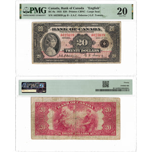 SOLD $20 1935 Bank of Canada Note English Text Large Seal BC-9a - PMG VF-20