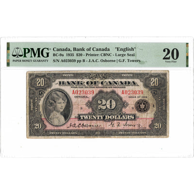 SOLD $20 1935 Bank of Canada Note English Text Large Seal BC-9a - PMG VF-20