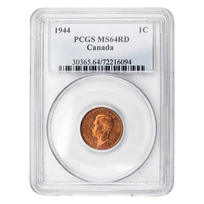 Canada 1944 1 Small Cent Coin - PCGS MS-64 Red