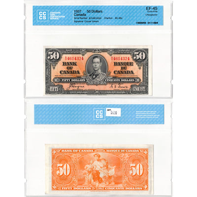 $50 1937 Bank of Canada Note Coyne-Towers B/H Prefix BC-26c - CCCS EF-45