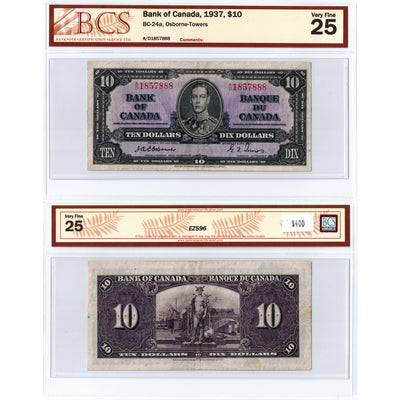 SOLD $10 1937 Bank of Canada Note Osborne Signature A/D Prefix BC-24a - BCS VF-25