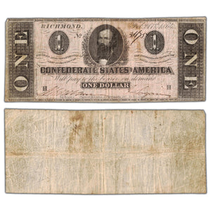 SOLD United States 1864 Confederate States of America $1 One Dollar Note T-71 - Circulated