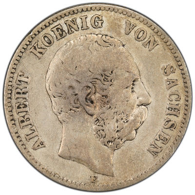 Germany Saxony-Albertine 1876-E 2 Mark Silver Coin KM #1238