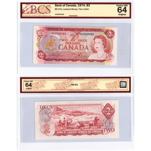 SOLD $2 1974 Bank of Canada Note Lawson-Bouey UA Prefix BC-47a - BCS Ch UNC-64