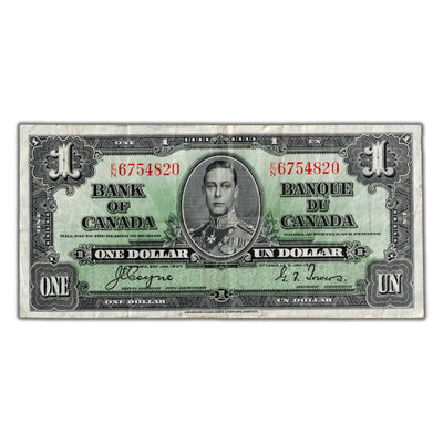 $1 1937 Bank of Canada Note Coyne-Towers E/N Prefix BC-21d - VF