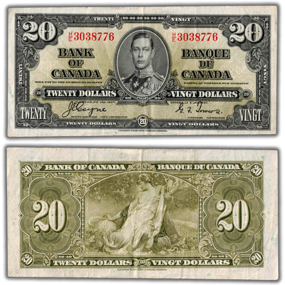 $20 1937 Bank of Canada Note Coyne-Towers H/E Changeover Prefix BC-25c - VF