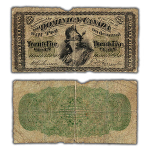 SOLD 25 Cents 1870 Dominion of Canada Shinplaster Note Letter 'B' DC-1b - Missing Small Piece