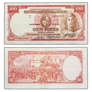 SOLD Uruguay 1939 100 Pesos Note P #39c - Pinholes
