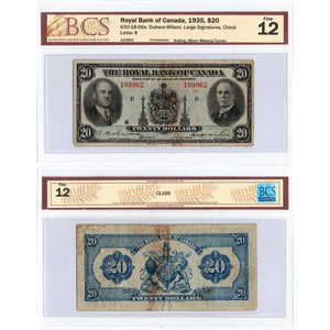 SOLD $20 1935 Royal Bank of Canada Chartered Note #630-18-06a - BCS F-12