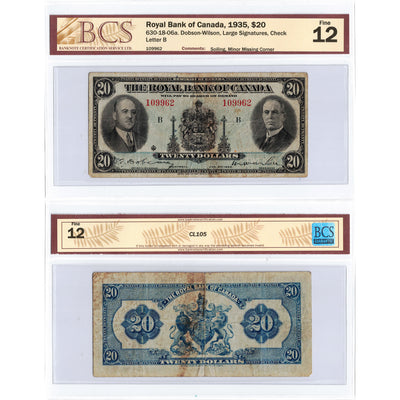 SOLD $20 1935 Royal Bank of Canada Chartered Note #630-18-06a - BCS F-12