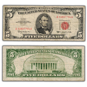 SOLD United States 1963 $5 Red Seal Federal Reserve Note FR #1536