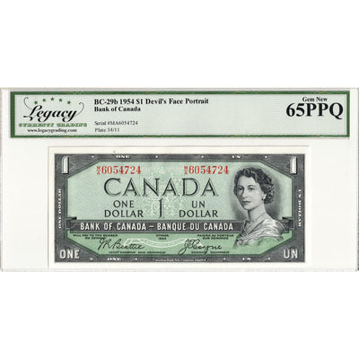 SOLD $1 1954 Bank of Canada Note Devil Face M/A Prefix BC-29b - Legacy Gem UNC-65 PPQ