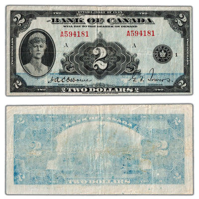 SOLD $2 1935 Bank of Canada Note English Text BC-3 - Faded Back