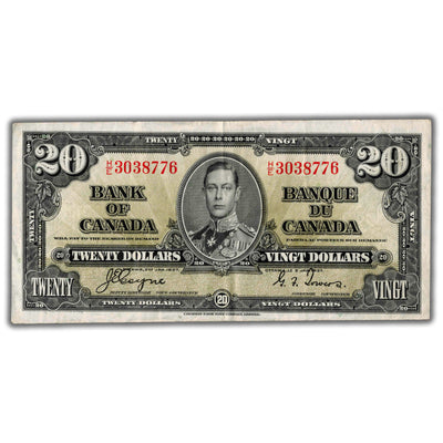$20 1937 Bank of Canada Note Coyne-Towers H/E Changeover Prefix BC-25c - VF