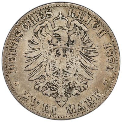 Germany Saxony-Albertine 1876-E 2 Mark Silver Coin KM #1238