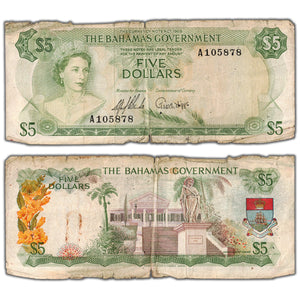 SOLD Bahamas 1965 $5 Five Dollars Note P #20 - Circulated