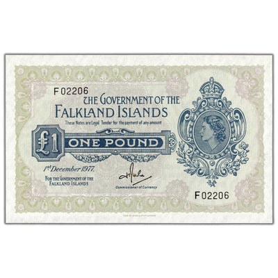 SOLD Falkland Islands 1977 1 One Pound Note P #8c - Choice Uncirculated