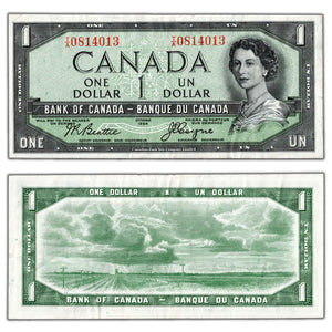 SOLD $1 1954 Bank of Canada Note Devil Face T/A Prefix BC-29b - VF/EF