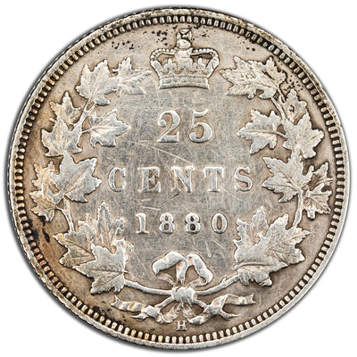 SOLD Canada 1880-H Narrow 0 25 Cents Quarter Silver Coin - Scratches
