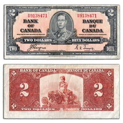 $2 1937 Bank of Canada Note Coyne-Towers K/R Prefix BC-22c - VF