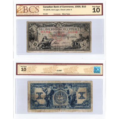 SOLD $10 1935 Canadian Bank of Commerce Canada Chartered Note #75-18-06 - BCS VG-10
