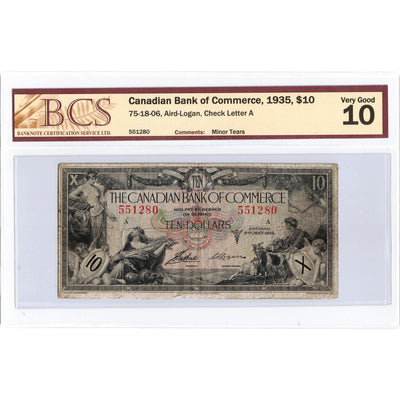 SOLD $10 1935 Canadian Bank of Commerce Canada Chartered Note #75-18-06 - BCS VG-10