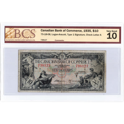 $10 1935 Canadian Bank of Commerce Canada Chartered Note #75-18-08 - BCS VG-10
