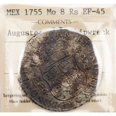 SOLD Mexico 1755 8 Reales Silver Coin Auguste 1761 Shipwreck - ICCS EF-45
