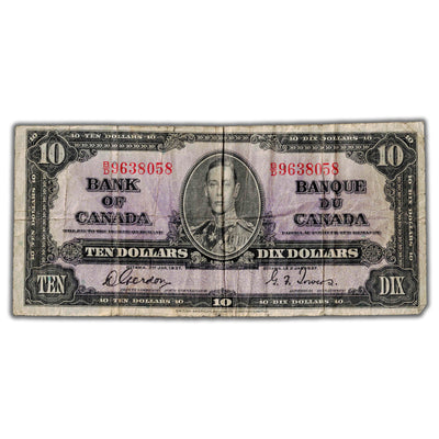 $10 1937 Bank of Canada Note Gordon-Towers B/D Prefix BC-24b