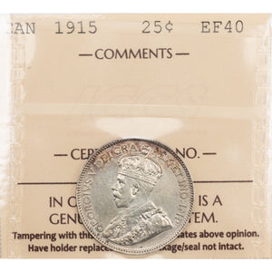 SOLD Canada 1915 25 Cents Quarter Silver Coin - ICCS EF-40