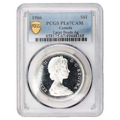 SOLD Canada Proof Like 1966 Large Beads $1 Silver Dollar Coin - PGS PL-67 Cameo