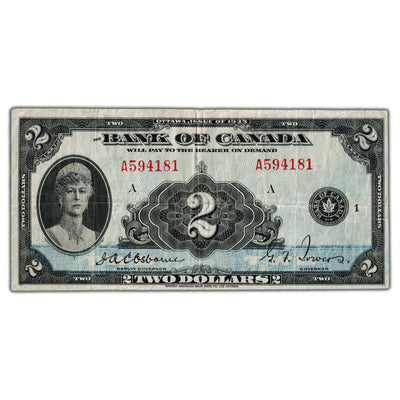 SOLD $2 1935 Bank of Canada Note English Text BC-3 - Faded Back