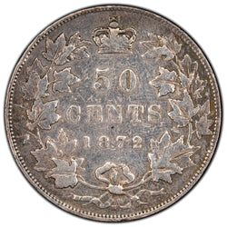 SOLD Canada 1872-H 50 Cents Half Dollar Silver Coin - Obverse Delamination (cleaned)