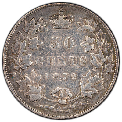 SOLD Canada 1872-H 50 Cents Half Dollar Silver Coin - Obverse Delamination (cleaned)
