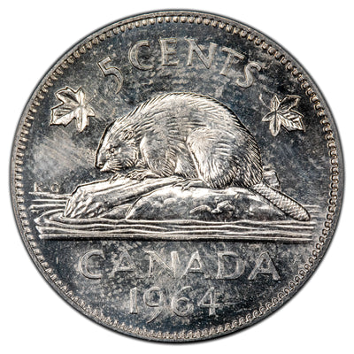 Canada 1964 Extra Waterline 5 Five Cents Nickel Coin - Uncirculated +