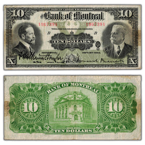 SOLD $10 1914 Bank of Montreal Canada Chartered Note CH #505-54-08 - Residue