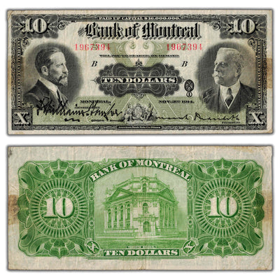 SOLD $10 1914 Bank of Montreal Canada Chartered Note CH #505-54-08 - Residue