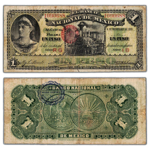 Mexico El Banco Nacional 1913 1 One Peso Note P #S255b - Circulated