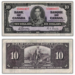 SOLD $10 1937 Bank of Canada Note Gordon-Towers K/D Prefix BC-24b - VF